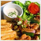 salad, chips and sauce